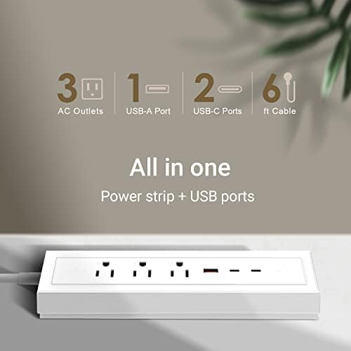 Ultimate 73 W USB Power Strip with 6 FT Extension Cord – Multi-Device Ga N Fast Charging Station Featuring 3 AC Outlets and 3 USB Ports (2 Type-C, 1 Type-A) – Perfect for i Phone, Galaxy, Mac Book, Laptop & Switch – Streamline Your Charging Experience in Style