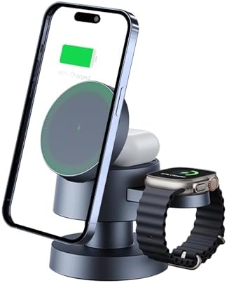 Revolutionary 3-in-1 Wireless Charging Station with Mag Safe: Simultaneously Charge i Phone, Apple Watch & Air Pods – Elegant Multi-Device Solution with Night Lamp for Enhanced Ambiance, Compatible with i Phone 16/15/14/13/12 & Apple Watch Series 1-9 – Ultimate Convenience for Tech Enthusiasts