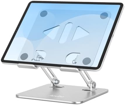 Versatile Adjustable Aluminum Tablet Stand Holder – Foldable and Lightweight Desktop Mount for i Pad Pro 12.9, i Pad Air, Mini, Samsung Galaxy Tabs, and Kindle Fire (4-12 inch) – Enhanced Stability and Comfort for Optimal Viewing Experience in Purple