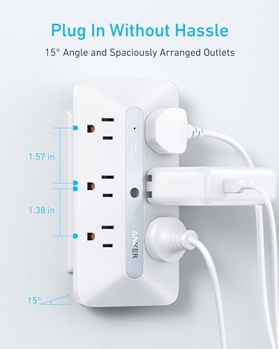 Anker 10-in-1 Wall Charger with 300 J Surge Protection – Versatile Desk Charging Station Featuring 6 AC Outlets, 2 USB-A, and 2 USB-C Ports for Fast 20 W Charging – Ideal Home Office and Dorm Room Essential with Enhanced Compatibility for All Devices