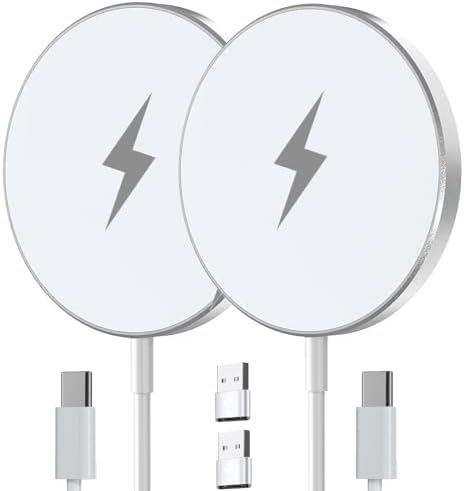 Dual Pack Mag Safe Wireless Charger Pad for i Phone & Air Pods – HYDGYC Fast Charging Solution with Enhanced Compatibility for Models 16 Pro Max, 15 Pro, 14 & More – Sleek Silver Design for Home or Travel – Effortless Magnetic Alignment & Durable Performance