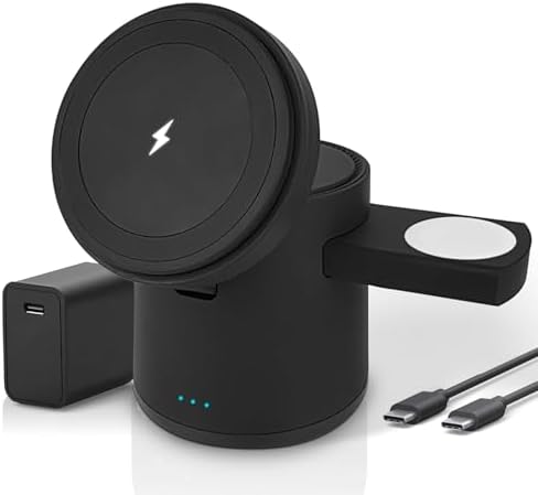 Revolutionary 3-in-1 Wireless Charging Dock for i Phone 16 Pro Max/15/14, Apple Watch Ultra/10/9/8/SE, and Air Pods Pro/3/2 – 15 W Fast Mag Safe Charger with USB-C Adapter for Seamless Device Management and Enhanced Compatibility