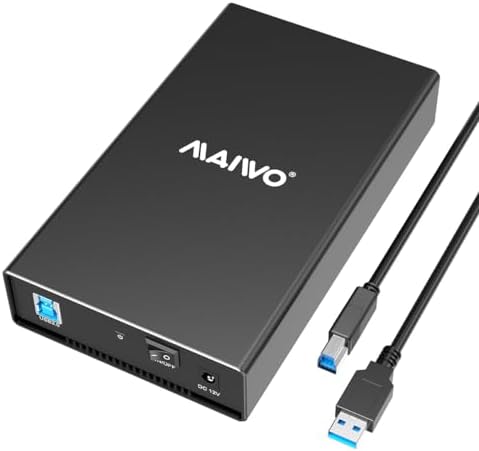 MAIWO USB 3.0 Aluminum External Hard Drive Enclosure for 3.5/2.5 Inch SATA HDD/SSD – Tool-Free Installation with UASP Acceleration, 12 V/2 A Power Supply, Superior Data Transfer Speed and Compatibility with WD, Seagate, Samsung, PS4, Xbox – Perfect for Gamers and Professionals