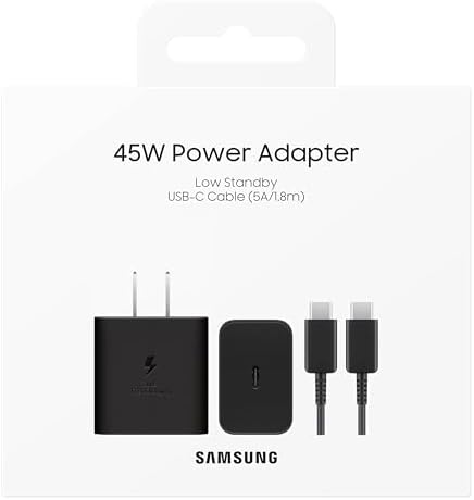 SAMSUNG 45 W Ultra-Fast Wall Charger with USB Type-C Cable – Efficient Power Adapter for Galaxy Devices & USB-C Gadgets, Sleek Black Design for On-the-Go Charging, Low Energy Consumption, Ideal for Busy Lifestyles, EP-T4511 XBEGUS