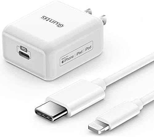 Quntis 20 W High-Speed i Phone Charger Block with 6 FT USB-C to Lightning Cable – Rapid Charging Solution for i Phone 14, 13 Pro, Max, Mini, 12, 11, XS, XR, X, and i Pad – Compact, Durable, and MFi Certified for Optimal Performance