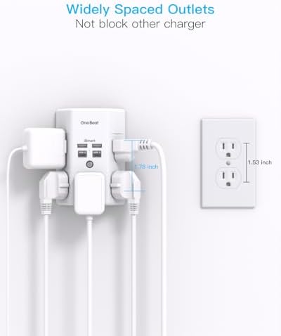 Maximize Power Efficiency with Our 5-Outlet Surge Protector and 4-Port USB Charger – Wall-Mountable Power Strip with 1680 Joules Protection for Home and Office Use, Featuring Fast USB C PD 20 W Charging for All Devices, Ideal Multi-Plug Adapter for an Organized Workspace