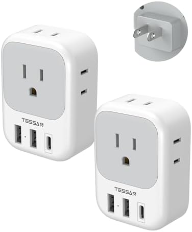 TESSAN Dual Pack European Travel Adapter with 4 AC Outlets and 3 High-Speed USB Ports – Ultimate International Power Converter for Seamless Device Charging in Italy, Spain, France, Portugal, Germany, and Iceland – Essential Travel Accessory for Modern Explorers