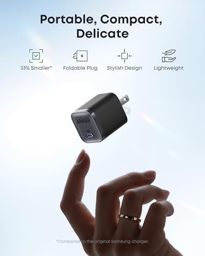 High-Speed Anker Nano 45 W USB-C Charger – Ultra-Compact, Foldable Design for Fast Charging on Samsung Galaxy S25 Ultra, i Phone 16, Mac Book, and More with 6 ft Cable – Optimal Portability and Versatile Device Compatibility