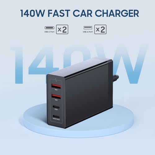 Powerful 156 W Multi-Port Car Charging Station – Fast USB-C Dock for Mac Book, MSI, Samsung, HP, DELL, Asus, Acer – Rapid Charging with PD 3.1 & QC 3.0 Technology – Ultimate Compatibility on the Go