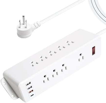 Maximize Your Charging Potential with Hdc Tek’s 9-Outlet Wall-Mount Power Strip – Featuring 3 Fast-Charging USB-A Ports & 1 PD USB-C Port, Sleek Flat Plug Design for Efficient Space Management, Ideal for Office, Home, and Dorm Use – Reliable Surge Protection & Stylish Black Finish for Modern Aesthetics