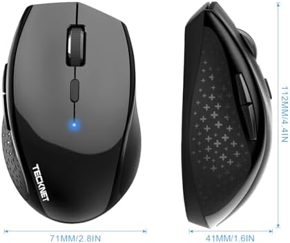 TECKNET Bluetooth Wireless Mouse – Ergonomic 4800 DPI Precision with 6 Adjustable Settings, Long-Lasting 2-Year Battery, and 6 Functional Buttons for Laptops & Windows – Sleek Grey Design for Enhanced Comfort and Productivity