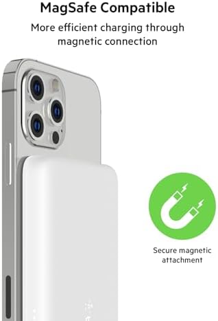 Belkin Mag Safe Wireless Power Bank – 7.5 W Portable Charger for i Phone 16, 15, 14, 13, Plus, Pro, Pro Max, Mini & Air Pods – Sleek Magnetic Battery Pack for Fast, Reliable Charging on the Go – Ideal Travel Companion in Black