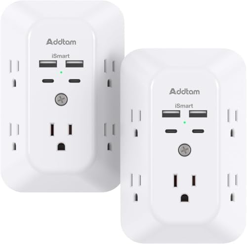 Addtam 5-Outlet Surge Protector with 4 USB Fast Charging Ports – Versatile Outlet Extender Power Strip for Home and Dorm Room Use, Enhanced Safety Features with Built-in Surge Protection, Compact Design for Easy Travel and Maximum Device Compatibility