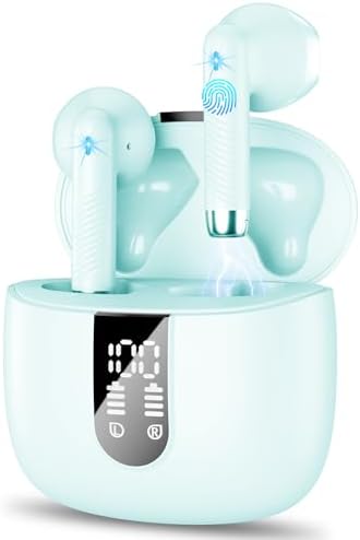 Ultimate Freedom: 2024 Bluetooth V5.4 Noise Cancelling Wireless Earbuds with IP7 Waterproofing, 40-Hour Battery Life, Dual LED Display, and Enhanced Call Clarity for Android/i OS – Chic Green Design for Active Lifestyle