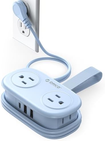 Compact Travel Power Strip by ORICO – 4 AC Outlets & 3 USB Ports (1 USB-C) with 4 FT Flexible Cord – Cruise Approved Portable Charging Station for Hotels and Adventure Trips – Ultimate Solution for Modern Travelers