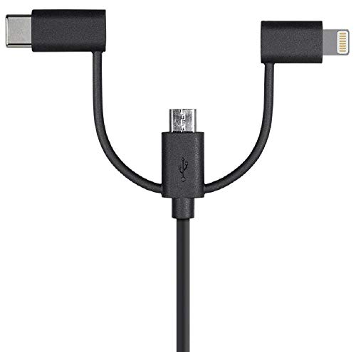 Monoprice 3-in-1 USB Multiport Charging Cable – 3 ft White – Versatile USB Micro-B, USB-C & Lightning Compatibility for Fast Charging and Data Transfer – Essential Tech Accessory for Home, Office, and Travel