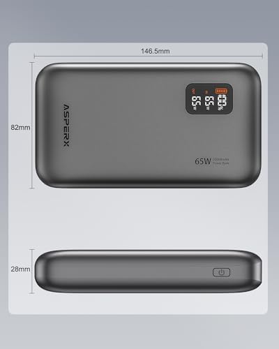 Asper X 20,000 m Ah Power Bank – 65 W USB-C Portable Charger for Fast Device Charging, Compatible with i Phone 16/15/14/13, Mac Book Pro/Air, Dell XPS, Galaxy S24, Steam Deck & More – Ultimate Travel Power Solution for Modern Electronics