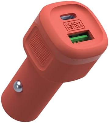 BLACK+DECKER 38 W Dual USB-C Car Charger – Compact Fast Charging Adapter with LED Indicator for i Phone 16/15/14/13/12, Pixel 3/2 XL, i Pad Pro – Advanced Power Delivery & Qualcomm Quick Charge Technology for Optimal Performance on the Go
