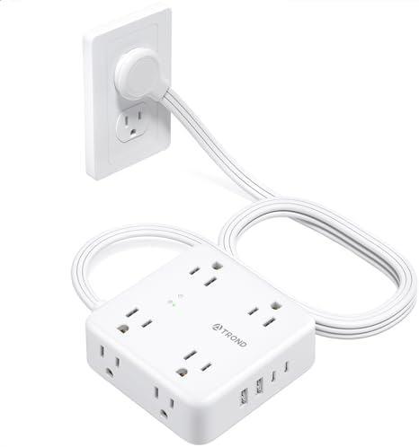 Maximize Your Living Space with TROND 6 FT Flat Extension Cord – 8 Outlet Power Strip with 4 USB Ports and 1700 Joules Surge Protection for Seamless Home Organization and Efficient Device Charging
