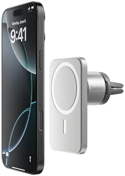 Belkin Mag Safe Vent Mount Pro for i Phone – Premium Car Phone Holder with Adjustable Clip, Fast Wireless Charging, and Sleek Silver Design for Ultimate Convenience and Compatibility