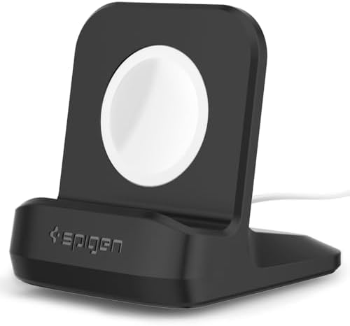 Spigen S350 Apple Watch Charger Stand – Durable TPU Dock with Non-Slip Base for Enhanced Stability and Fast Charging – Compatible with Ultra 2/1, Series 10, SE2, and More – Optimal Charging Solution for All Apple Watch Sizes – Sleek Design for Desk or Nightstand Use