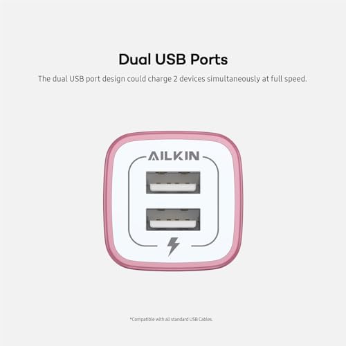 AILKIN Dual Port USB Wall Charger 2-Pack – 2.1 A Fast Charging Adapter for i Phone 15/14/13/12/11 Pro, Samsung Galaxy S23/S22/S21 – Compact Power Block with Quick Charge Technology – Universal Compatibility & Safety Features for Home and Travel