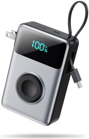 Versatile 4-in-1 Travel Charger with Integrated Wall Plug & USB-C Cables – 10800 m Ah Power Bank Featuring Magnetic Apple Watch Charging, QC4.0 & PD 25 W Fast Charging – Compact Solution for i Phone 16/15, Android Devices & More – Enhanced Portability & Smart Safety Features for On-the-Go Power