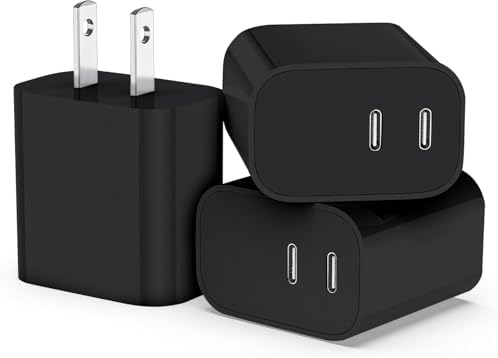 High-Speed Dual-Port USB C Charger Block – 3-Pack 20 W Type-C Wall Adapter for i Phone and i Pad Pro – Ultimate Convenience for Multi-Device Charging on the Go, Safe & Compact Design