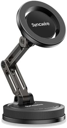 SYNCWIRE Mag Safe Car Phone Mount – Ultra-Stable 3-Axis Folding Holder with Powerful Suction Cup for i Phone 12-15 Series, 360° Adjustable Viewing for Navigation & Hands-Free Calls, Sleek Matte Black Design for Enhanced Driving Experience