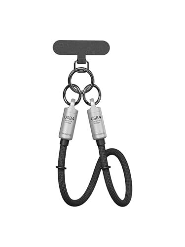 Hagibis 1 ft USB4 Cable with Lanyard – 80 Gbps High-Speed Data Transfer & 240 W Fast Charging for i Phone 16 Pro Max & i Pad Pro – Portable Grey USB C to Type-C Cable with 8 K@60 Hz Video Output – Ultimate Tech Accessibility and Performance