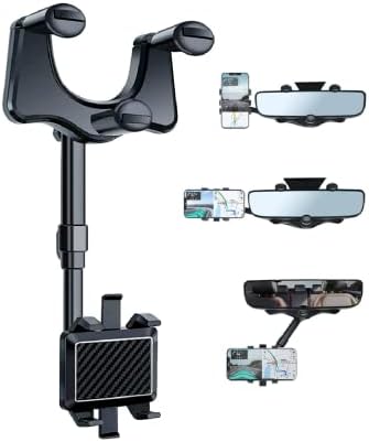 Revolutionary 360° Adjustable Rearview Mirror Phone Holder for Cars – 2022 Model – Effortless Installation, Rotatable and Retractable Design – Universal Fit for All Phones and Vehicles – Premium Black Finish – Elevate Safety and Convenience on the Road