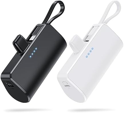 Dual Pack Mini Power Bank with Built-in USB C Cable – 5200 m Ah Fast Charging Battery for i Phone 15/14/13/12/11/XR/8/7/6 & Android Devices – Ultra-Portable Travel Charger for On-the-Go Power Needs