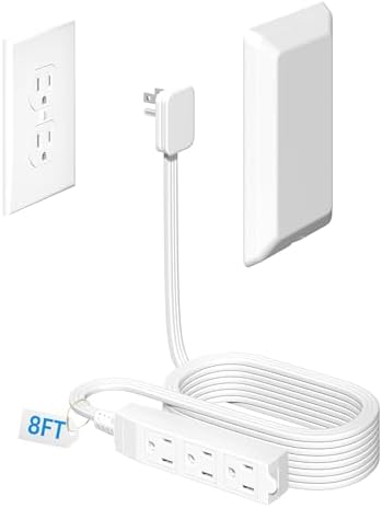 Ultra-Thin 3 FT Flat Plug Extension Cord with Baby-Proof Outlet Covers – Versatile 3 Outlet Power Strip for Safe Home Use, ETL Listed, Compact Cord Concealer Kit, 13 A 125 V 1625 W – Perfect for Kitchens and Tight Spaces, White Finish for Seamless Integration