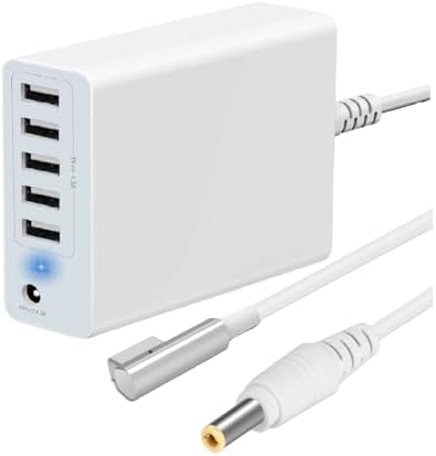High-Efficiency 110 W Ga N 5-Port USB Fast Charger for Mac Book Pro – Ultimate L-Tip Power Adapter with Unmatched Charging Speed, Full Compatibility for 13/15/17 Inch Models, CE/FCC/ROHS Certified Safety Features, Durable 6 ft Cord Ideal for Mobile Professionals and Frequent Travelers