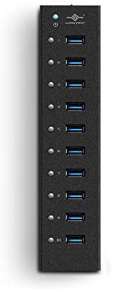 Vantec 10-Port USB 3.0 Hub – Premium Aluminum Mountable Charger & Data Hub with 1.5 A Power, 5 Gbps Speed, and 60 W Adapter for Seamless Device Connectivity and Organization – Ideal for Home & Office Use