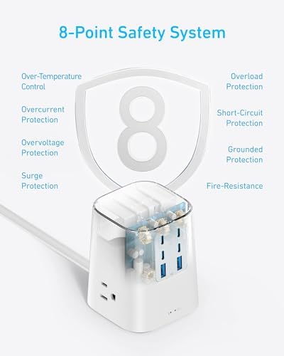 Ultimate 9-in-1 Anker Charging Station (100 W) – High-Speed USB-C Power Strip with 300 J Surge Protection, 3 AC Outlets, 4 USB-C & 2 USB-A Ports, 5 ft Flat Cable for Home & Office – Maximize Device Compatibility and Safety