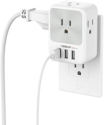 TESSAN 4-Outlet USB Charging Station with Surge Protection – Versatile Multi Plug Extender for Home, Office, and Dorm Room – Compact Design for Efficient Power Management and Fast Device Charging – Essential Accessory for Organized Workspaces