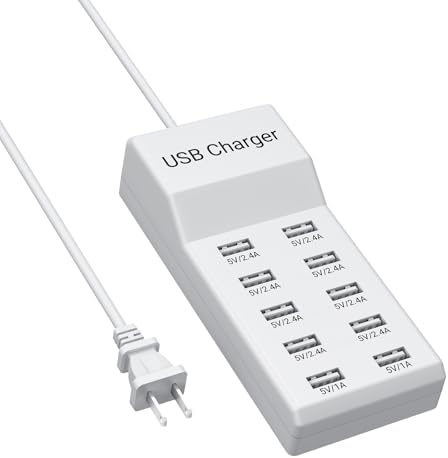 Ultimate 10-Port USB Charging Hub – 50 W Fast Multi-Device Charger Station Compatible with i Phone, Galaxy, i Pad, and More – Smart Power Distribution for Home & Office Use – Sleek, Compact Design for Travel Convenience