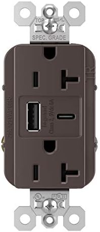 Legrand Pass & Seymour TR15 USBAC6 15 Amp Tamper-Resistant Duplex Outlet with Ultra-Fast 6.0 A USB A/C Charging Ports – Ideal Commercial and Residential Solution for Rapid Device Power-Up in Elegant Brown Finish