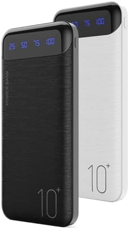 10000 m Ah Slim Portable Power Bank – Fast Charging External Battery Pack with Dual USB 2.4 A Outputs & USB-C Compatibility for i Phone 12-16, Huawei, Samsung Galaxy S20, & Android Tablets – Ideal for Travel and Daily Use