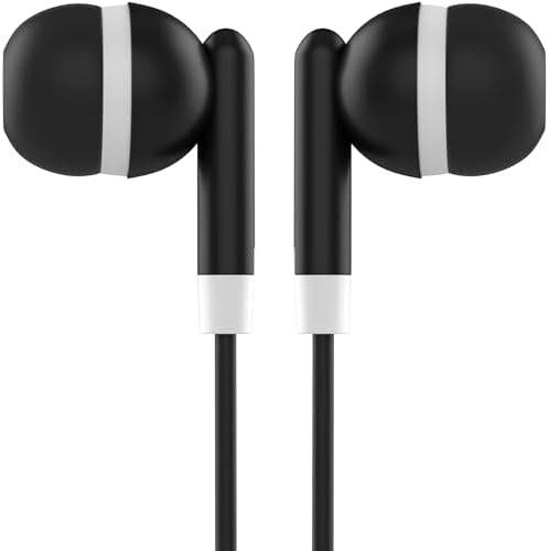Maeline 20-Pack Tangle-Free Stereo Earbuds – Premium Wired Headphones for K-12 Classrooms, Libraries, Travel, and Fitness – High-Fidelity 3.5 mm Compatibility for Phones, Tablets, and Laptops – Sleek Jet Black Design for Ultimate Convenience and Storage Efficiency