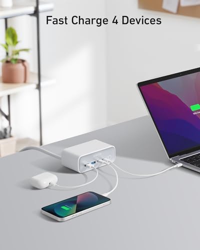 Anker 525 7-in-1 Power Hub – High-Efficiency USB C Charging Station with 65 W Fast Charging, 3 AC Outlets, Dual USB A & C Ports, and 5 ft Extension Cord – Sleek Aurora White Design for Ultimate Device Versatility and Workspace Organization