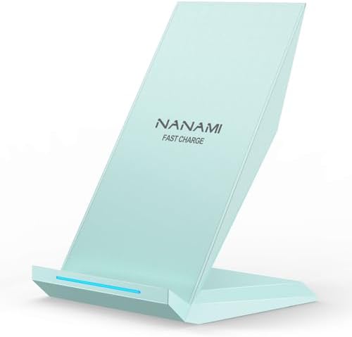 NANAMI 15 W Qi Certified Fast Wireless Charger Stand – Ergonomically Designed for i Phone 16/15/15 Pro/Plus/Max & Samsung Galaxy S25/S24/S23/S22/S21 – Ultra-Fast Charging with Advanced Safety Features for All Qi-Compatible Devices – Sleek, Space-Saving Solution for Effortless Charging at Home or Office