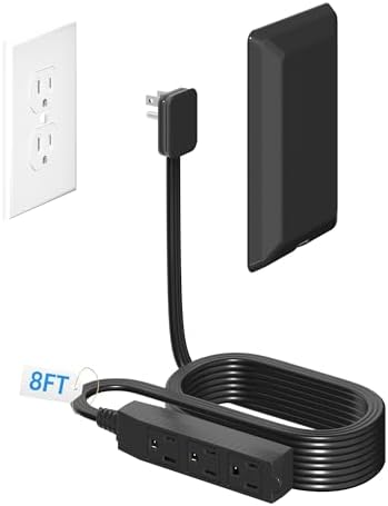 Ultra-Thin 3 FT Flat Plug Extension Cord with Baby-Proof Outlet Covers – Versatile 3 Outlet Power Strip for Safe Home Use, ETL Listed, Compact Cord Concealer Kit, 13 A 125 V 1625 W – Perfect for Kitchens and Tight Spaces, White Finish for Seamless Integration