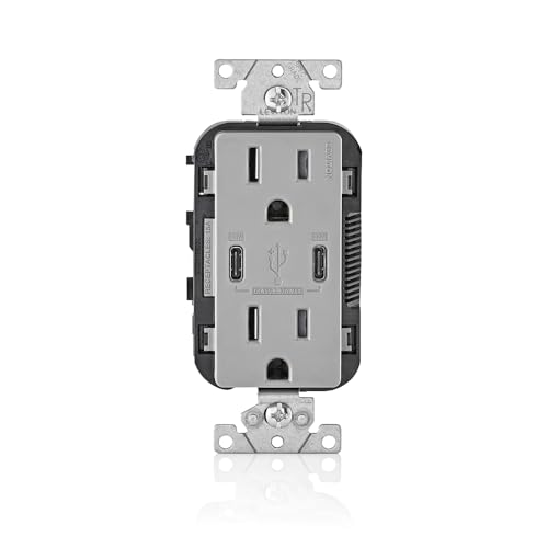 Leviton 60 W Dual USB Type A/Type-C In-Wall Charger – Fast, Efficient Power Delivery Solution for Smartphones, Tablets & Laptops – Tamper-Resistant Outlet in Light Almond for Safe, Clutter-Free Charging Experience – Perfect for Home and Office Use