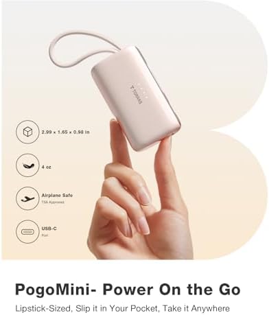 Pogomini Ultra-Compact 5000 m Ah Power Bank with Built-in USB-C Cable – 22.5 W Fast Charging for i Phone 16, Galaxy S25 & More – Ideal Travel Backup Battery, Sleek Arctic White Design for Effortless Portability and Universal Compatibility