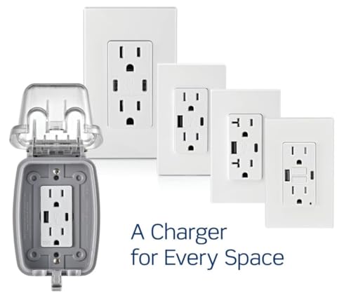 Leviton 60 W In-Wall USB Charger with Dual Type A/Type-C Ports and 20 A Tamper-Resistant Outlet – Fast Charging for Smartphones, Tablets, and Laptops – Modern Light Almond Finish, Ideal for Home and Office Efficiency – Safe, Stylish Power Solution for Tech Enthusiasts