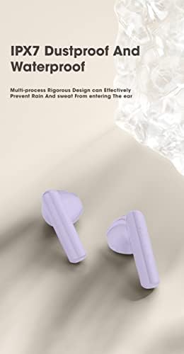 Acuvar Bluetooth 5 Waterproof Earbuds with Microphone – Rechargeable USB-C Case & LCD Display for i OS & Android Devices (Purple) – Superior Sound, Ergonomic Comfort & Adventure-Ready Design