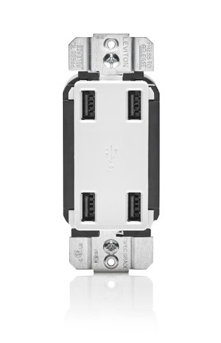 Leviton 4-Port USB Charger with 4.2-Amp High-Speed Charging – Multi-Device Power Hub for Smartphones, Tablets, and More, Sleek White Design for Home and Office Use, Built-In Safety Features for Reliable Performance