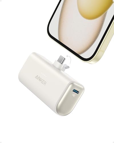 ANKER i Phone 16 Nano Power Bank – 5,000 m Ah Portable Charger with Built-in USB-C Connector for Fast Charging – Compatible with i Phone 16/15, Samsung S22/S23, i Pad Pro/Air, Air Pods & More – Ultra-Compact Design for On-the-Go Power Solutions